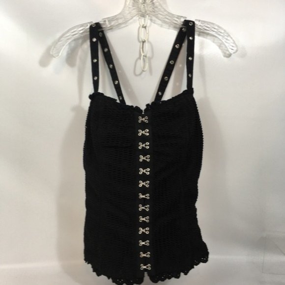 Hot Topic Royal Bones Black Ruched Hook and Eye Corset Top XL NWOT - Picture 1 of 7